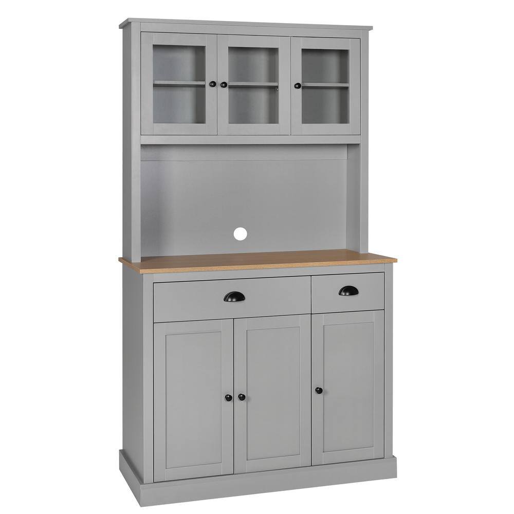 VEIKOUS 71 in. H Gray Kitchen Pantry Hutch Cabinet Storage with Buffet Cupboard Microwave Stand and Adjustable Shelves HP0405-03GY