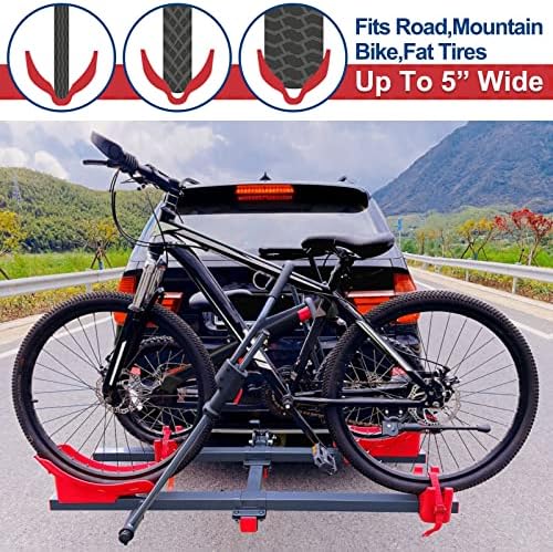 2'' Hitch Bike Rack for Cars, 2-Bike Electric Bike eBike Carrier for Standard, Fat Tire Bicycles, 160 lbs Capacity with Smart Tilting (Red)