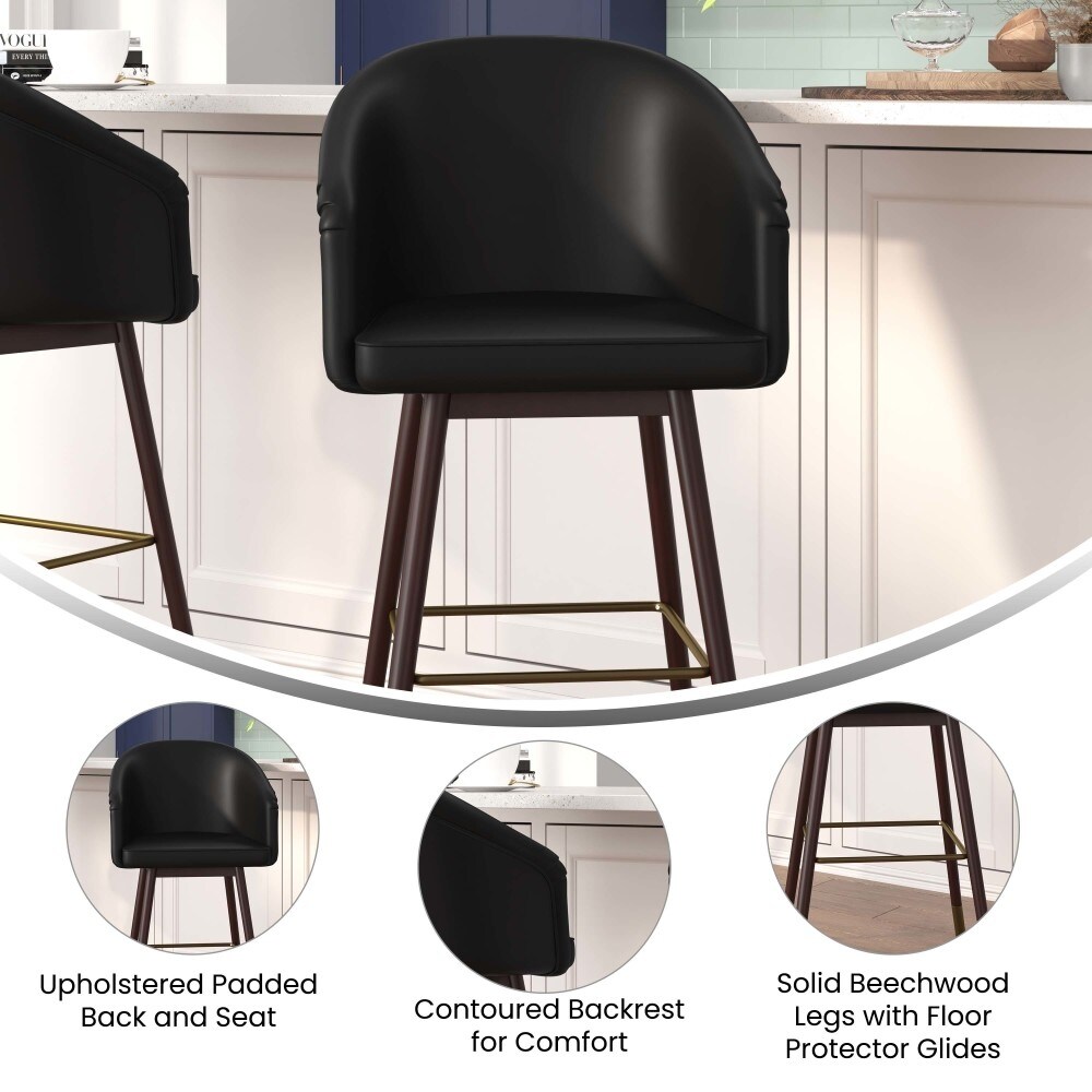 Upholstered Bar Stool with Wooden Legs