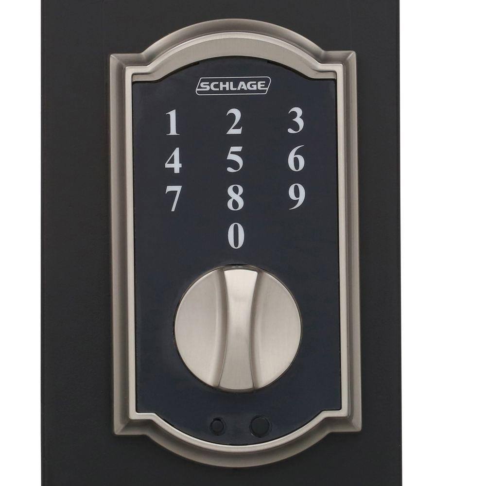 Schlage Camelot Satin Nickel Electronic Touch Keyless Touchscreen Deadbolt with Thumbturn BE375 V CAM 619