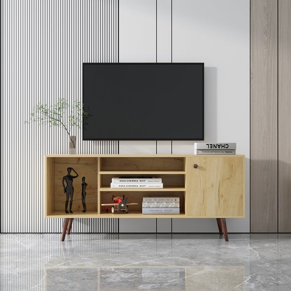 Mid-Century TV Stand for TVs up to 60 Inches， Rustic Oak