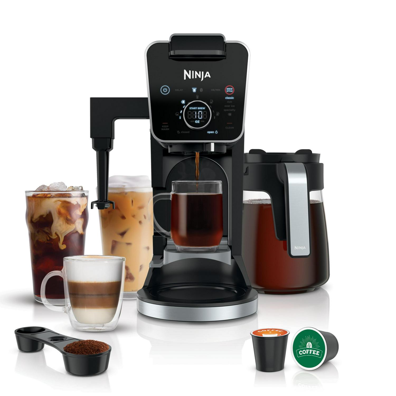 NinjaA DualBrew Specialty Coffee System， Single-Serve， K-Cup Pod Compatible， 12-Cup Drip Coffee Maker， Glass Carafe， CFP300