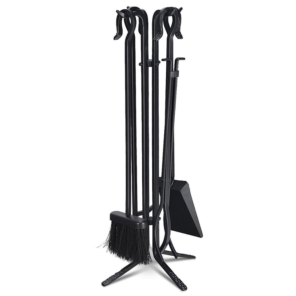 5 Pieces Fireplace Iron Standing Tools Set   base: 8\