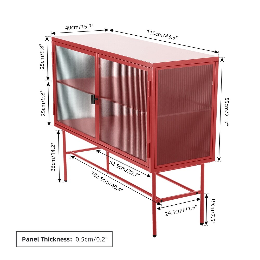 Sideboard Buffet With Fluted Glass Doors Detachable Shelves