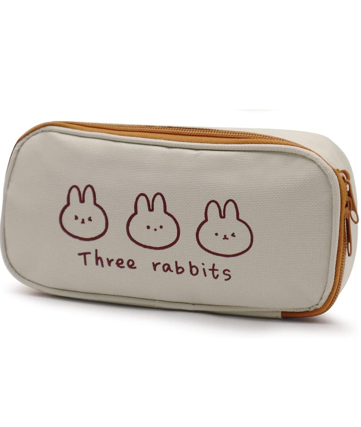 Large Capacity 3 Rabbit Printed Zipper Pencil Case