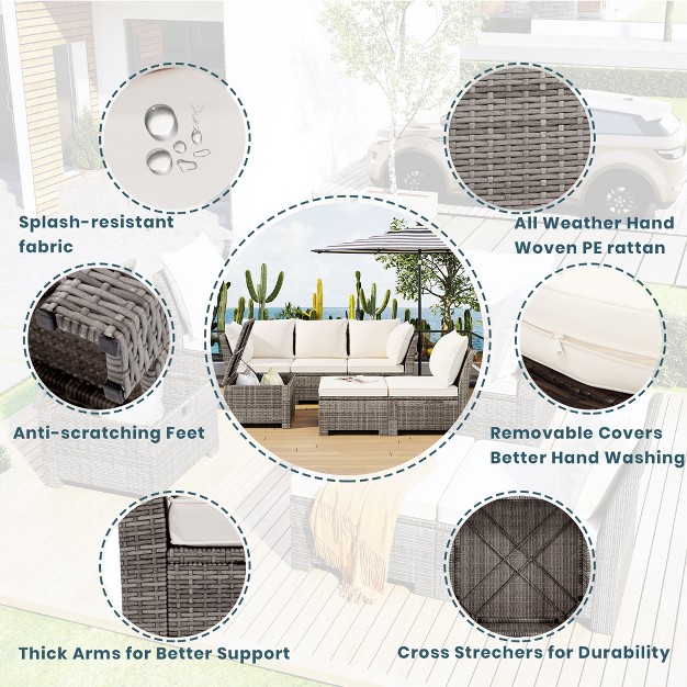 6pcs Patio Pe Rattan Conversation Set Outdoor All weather Wicker Sectional Sofa Set Beige modernluxe