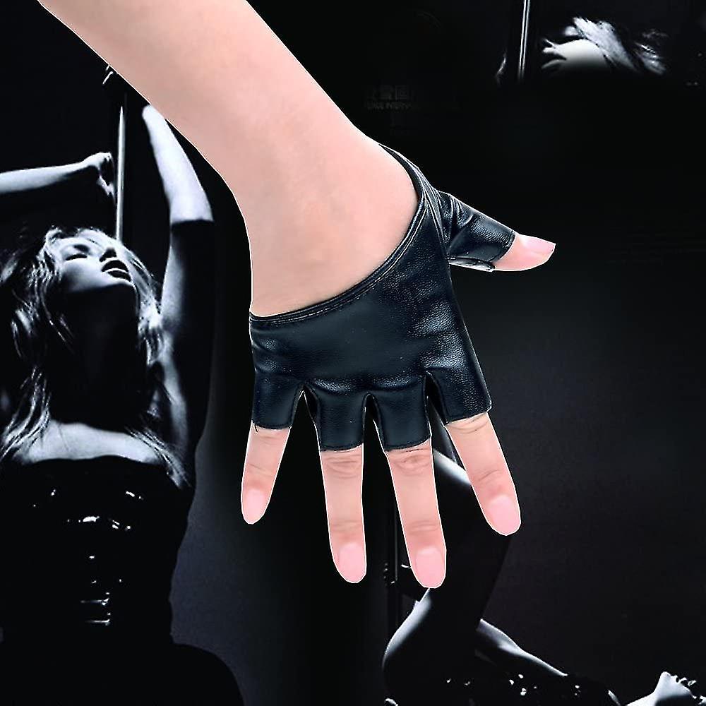 Women Half Palm Half Finger Pu Leather Dancing Punk Gloves