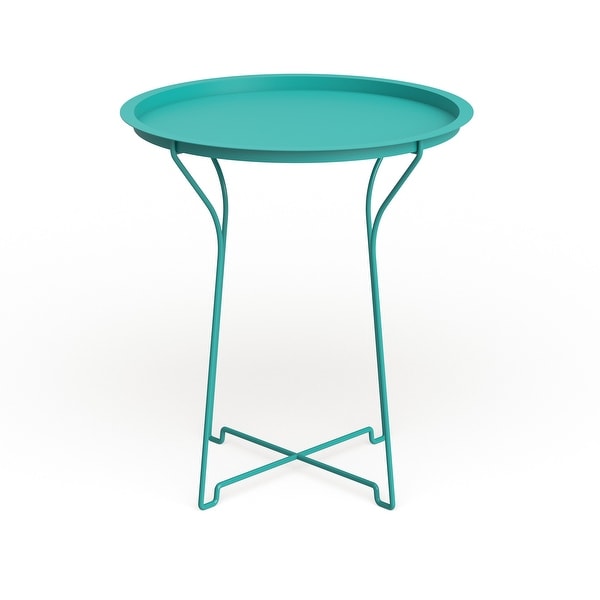 Atlantic Metal Round Side Tray Table; Removeable Tray Top， Decor， Wire Collapsible Legs， Indoor， Outdoor