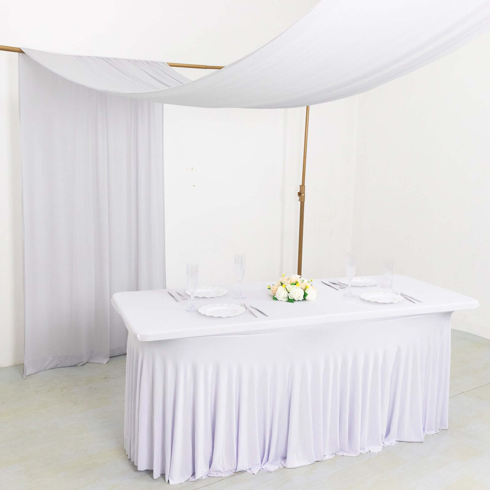 White 4-Way Stretch Spandex Backdrop Drape Curtain, Wrinkle Resistant Event Divider Panel with Rod Pockets - 5ftx18ft