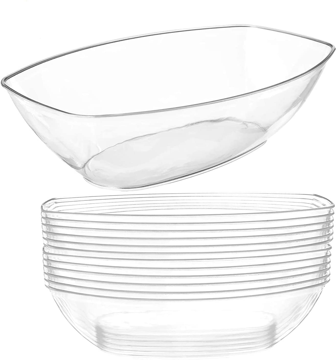 Nicole Fantini's Clear 80 Oz Oval Shaped Disposable Plastic Serving Luau Bowls to serve Salad， Snack and Food in Elegant Parties ， Hotel and Resturant. 10Ct