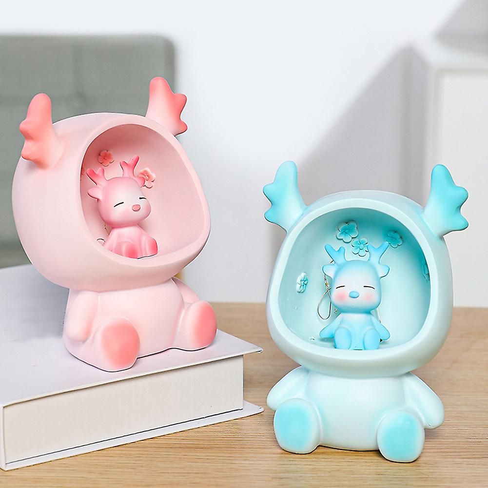 Resin Cartoon Night Light Ornament Cute Deer Star Lights Cute Doll Resin Ornament Creative Birthday Gift For Bedroom Dining Table Car Office Desk Pink