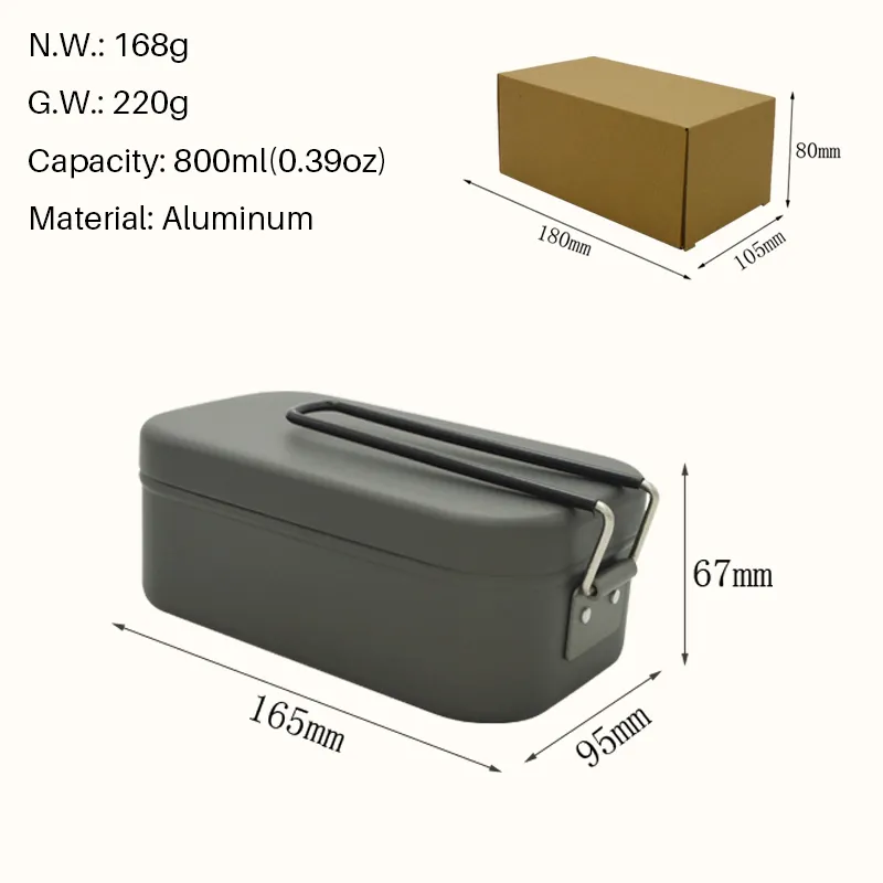 Camping Accessories non stick Aluminum Lunch Box with Handle Steaming Rice Canteen Mess Tin Fruit vegetable Salad Box Container