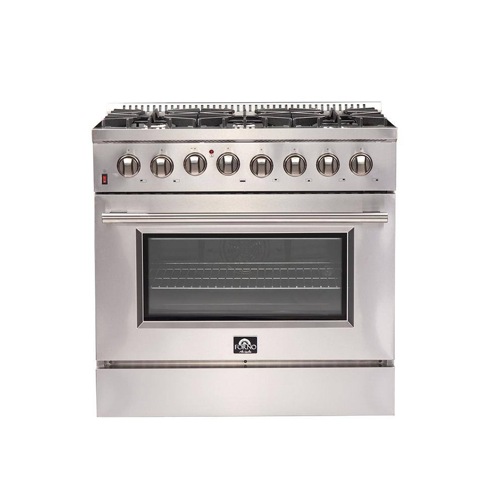 Forno Galiano 36 in. Freestanding Pro Gas Range with 6 Sealed Burners and Electric 240-Volt Oven in Stainless Steel FFSGS6156-36