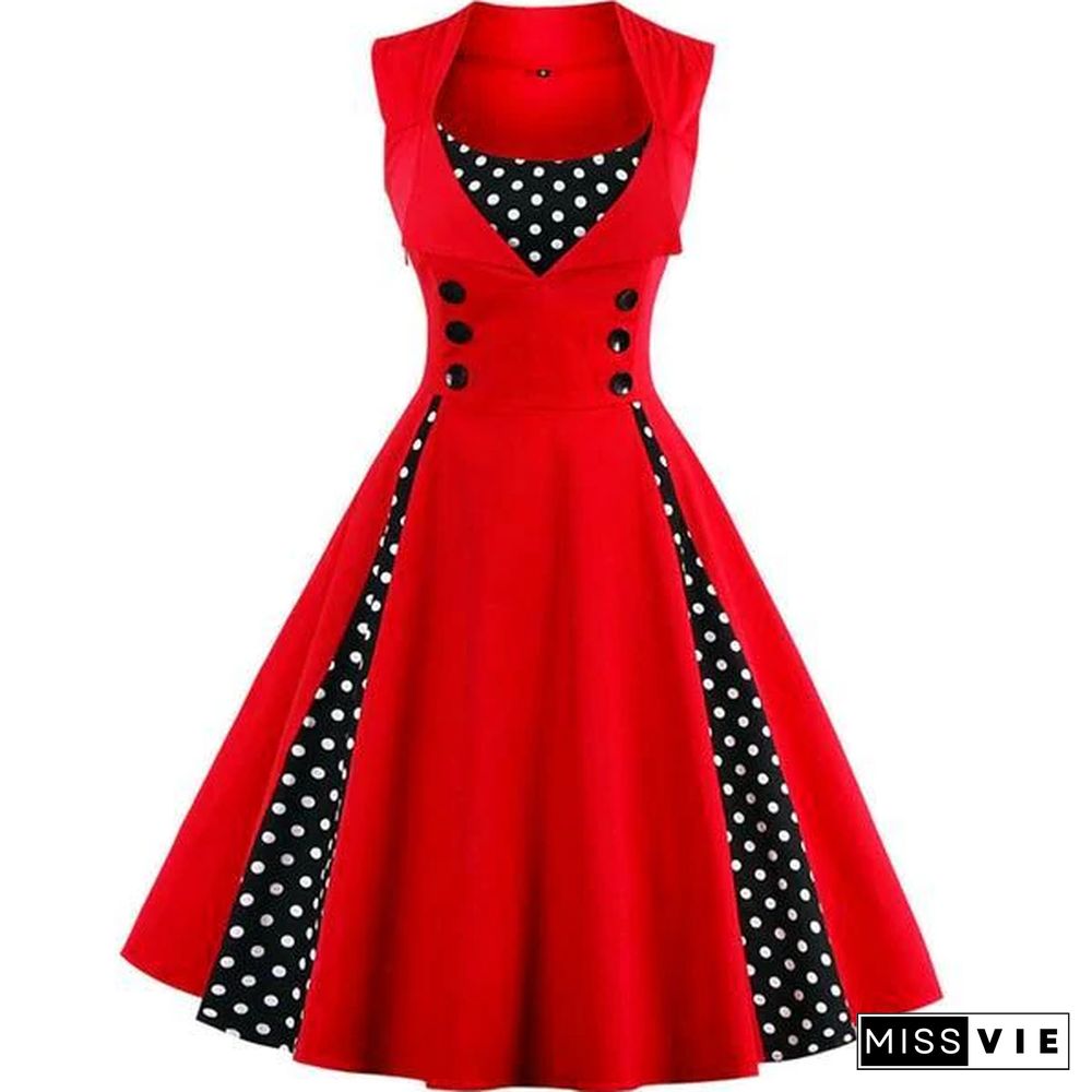 Plus Size Women Robe Retro Vintage Dress Dot Swing Pin Up Summer Party Dresses