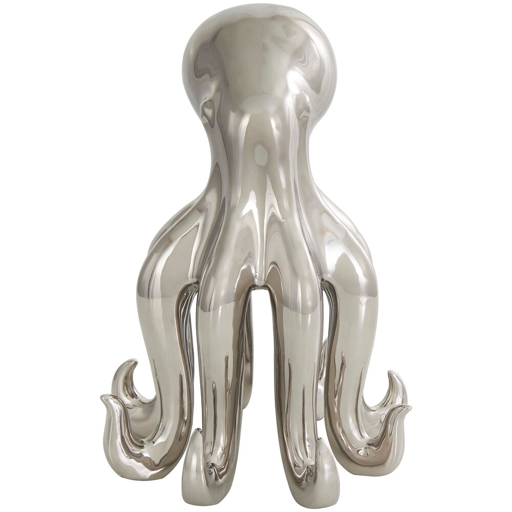 Silver Ceramic Tall Standing Octopus Sculpture