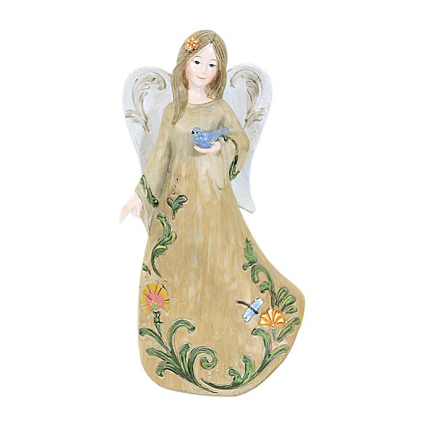 Religious Bluebird Angel One Figurine 7 25 Inches Figurine Flowers 14397 Polyresin Beige