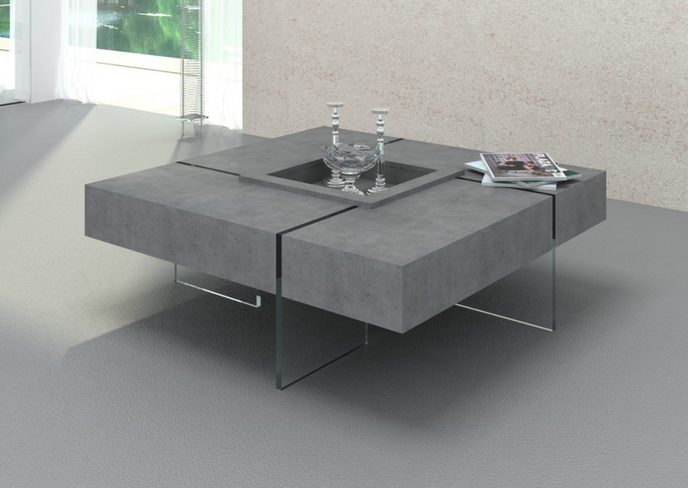 Modern Gray Faux Concrete and Glass Floating Coffee Table   Contemporary   Coffee Tables   by HomeRoots  Houzz