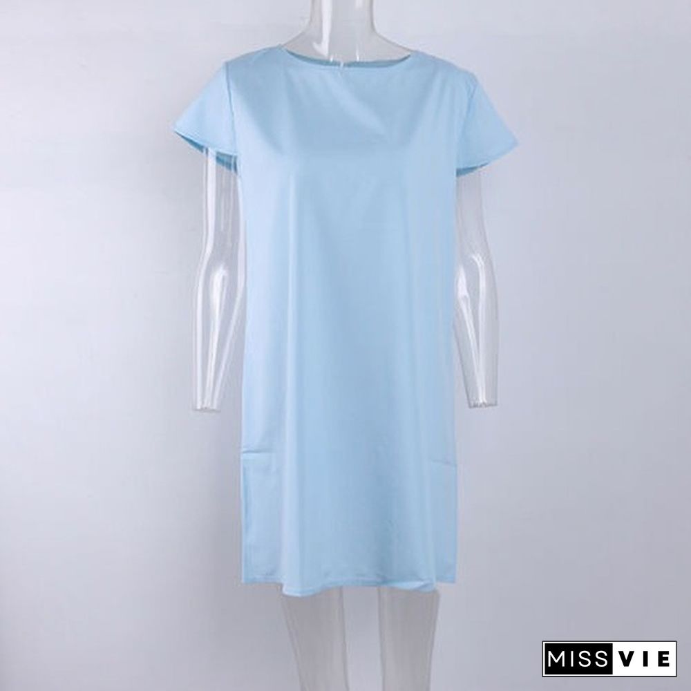 Women's Spring Short Sleeve Loose Mini A-line Candy Color Sweet Dress