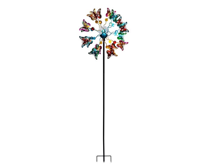 Alpine Solar Butterfly Wind Spinner Stake with Color Changing LEDs - QLP1496SLR-CC