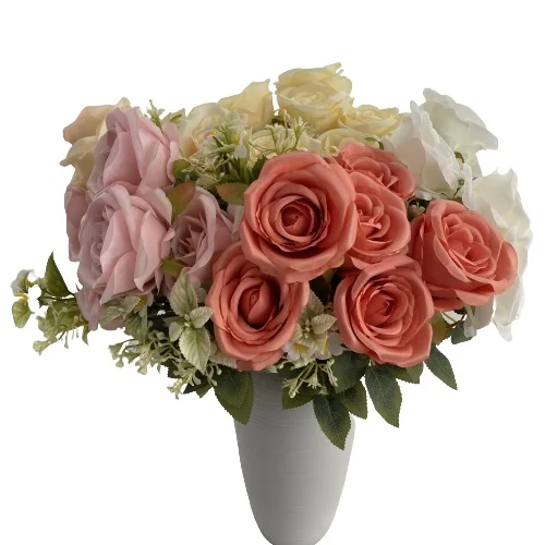 garden supplies Artificial Wedding Decoration Silk Rose Bouquets Flower 10 Heads Pink Rose Bouquet Floral Flowers