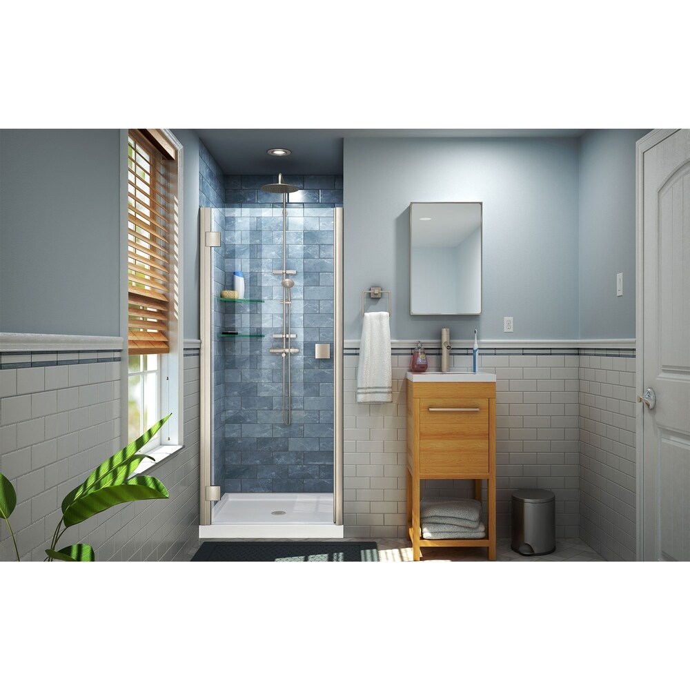 DreamLine Lumen 36 in. D x 36 in. W by 74 3/4 in. H Hinged Shower Door and Base Kit   36\