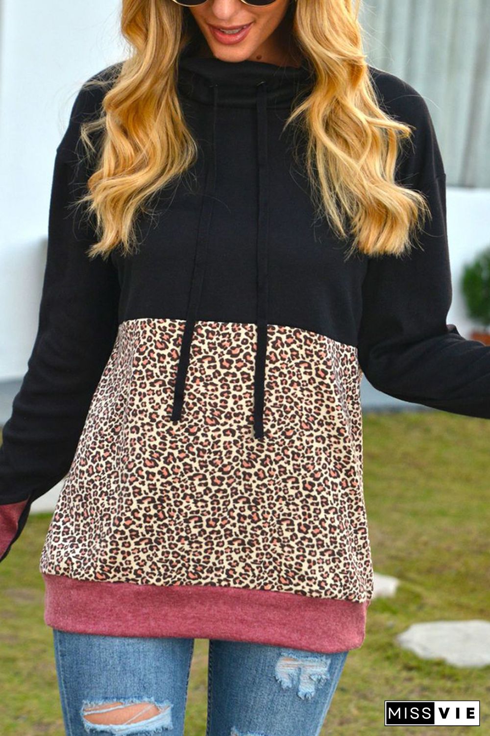 Leopard Print Splicing Hoodie Women Wholesale