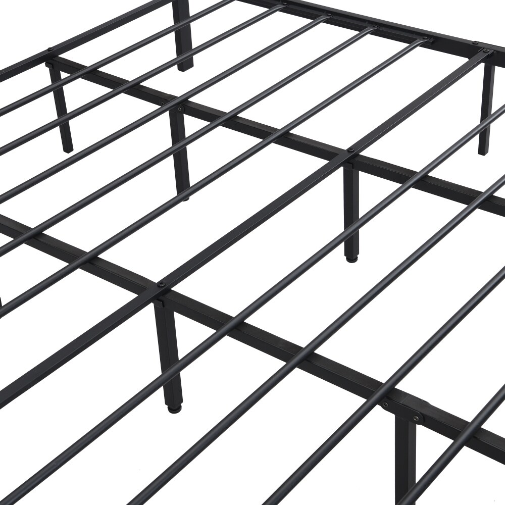 Metal Platform Bed Frame with Wood Headboard and Footboard