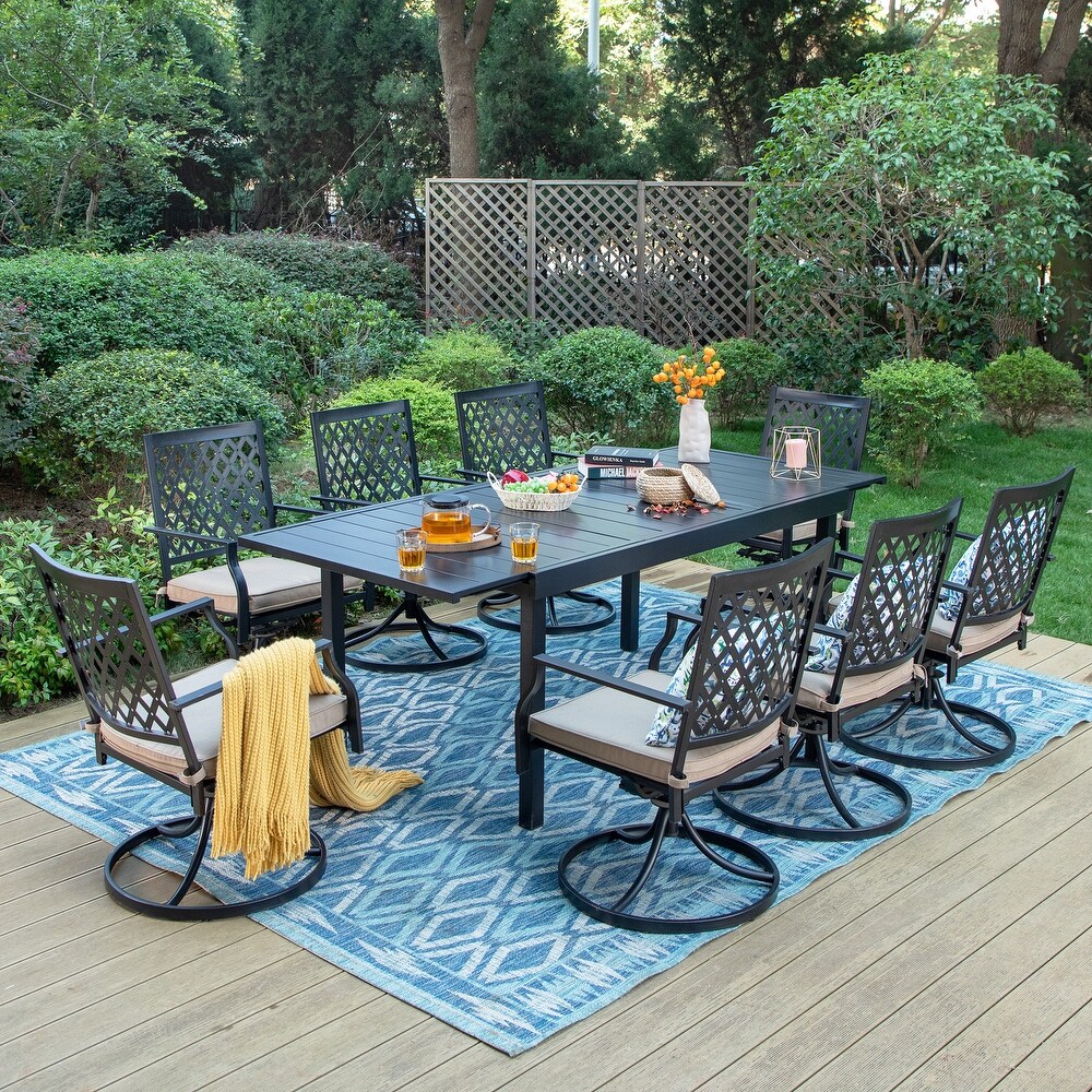 MakeYourDay Seats up to 6/8 Outdoor Patio Dining Set  6/8 Metal Mesh Swivel Chairs  1 Rectangular Expandable Table