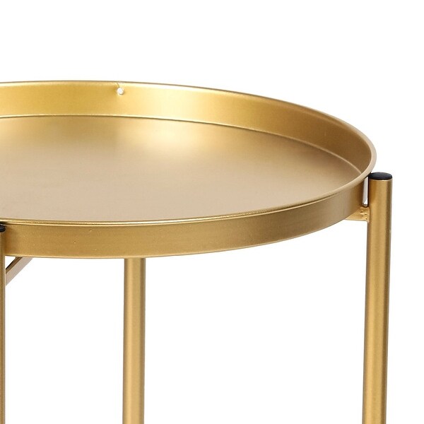 Adeco Gold End Table Metal Waterproof Snack Beside Table Accent Coffee Table - 16.9