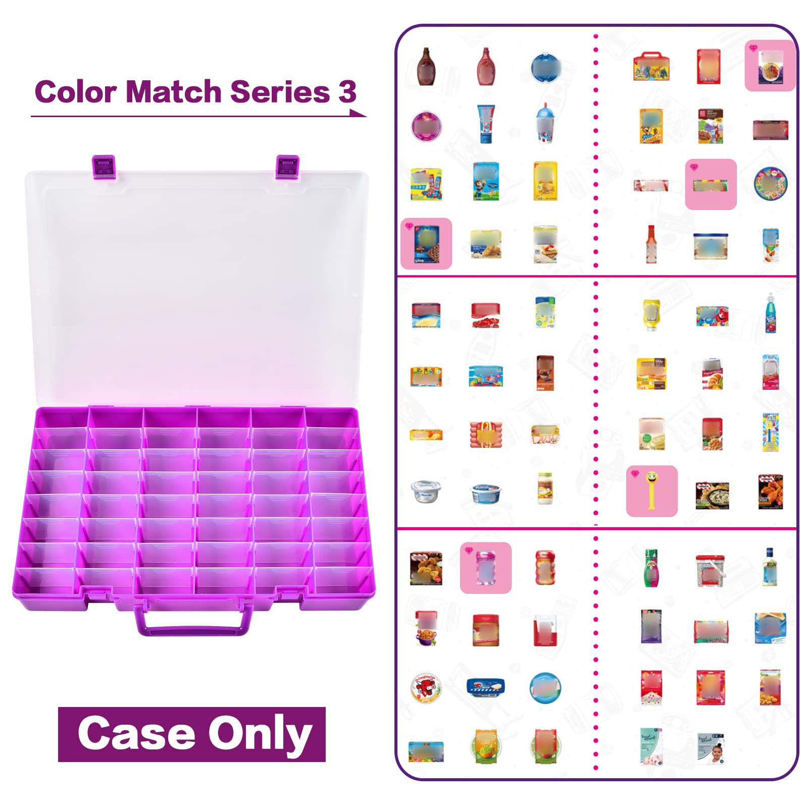 Case for Mini Brands Toys Series 1 2 3 Mystery Capsule Real Miniature Collectible Kit， Toy Storage Organizer Holder for Mini Mart Collection (Box Only) Purple