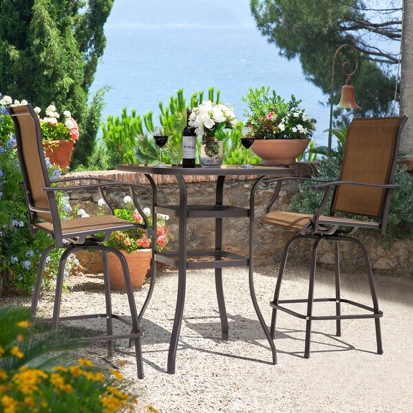 Outdoor 3Piece Patio Swivel Bar Stool Set