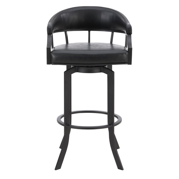 Pharaoh Swivel Black Powder Coated and Black Faux Leather Metal Bar Stool