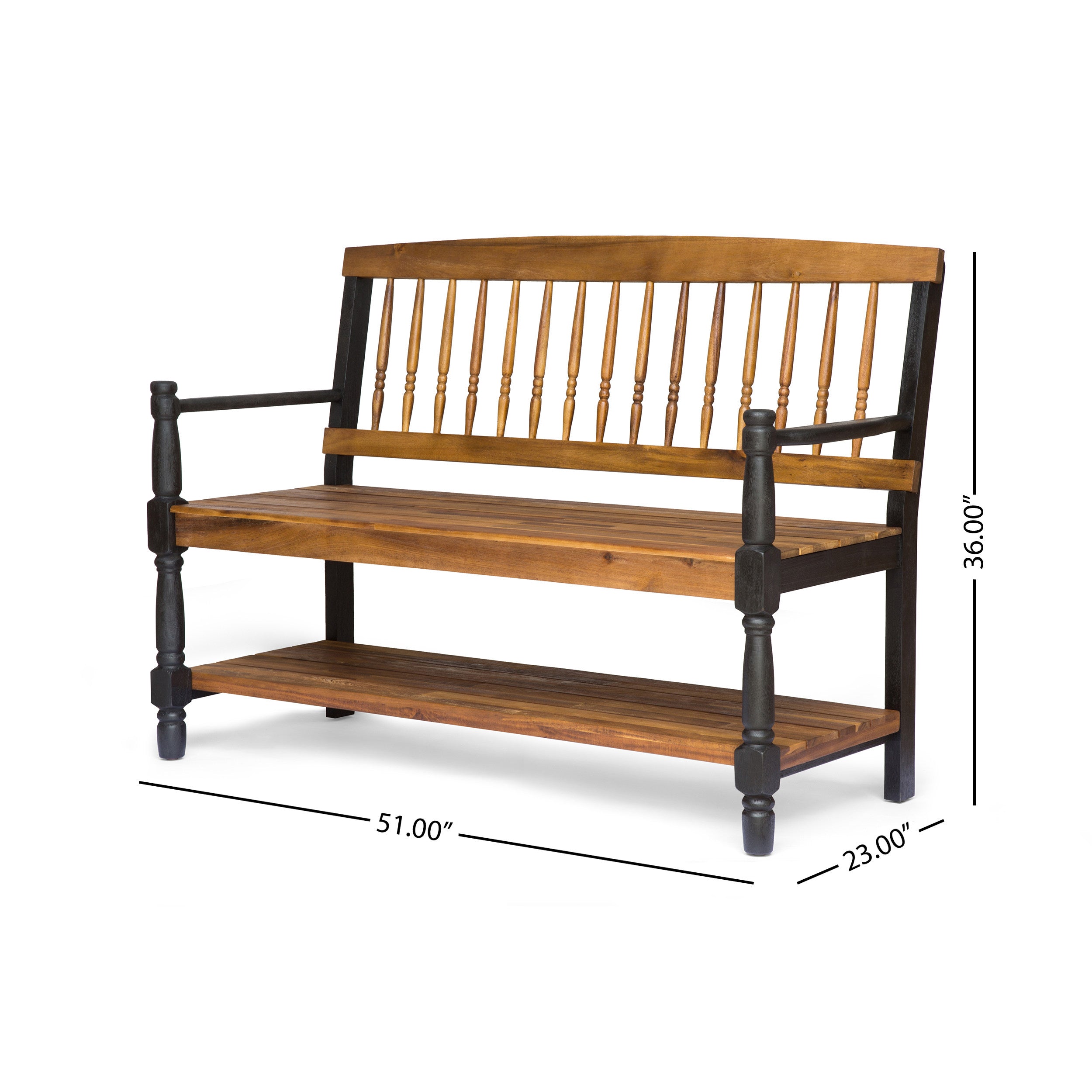 Daphne Outdoor Acacia Wood Bench with Shelf