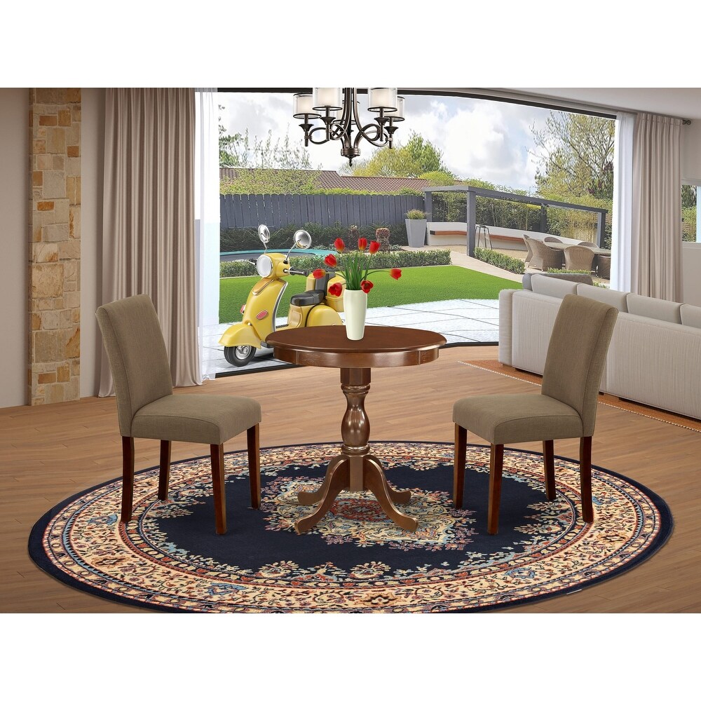 East West Furniture 3 Piece Kitchen Table Set  a Round Dining Table and 2 Dining Room Chairs  (Finish   Chair Seat Options)