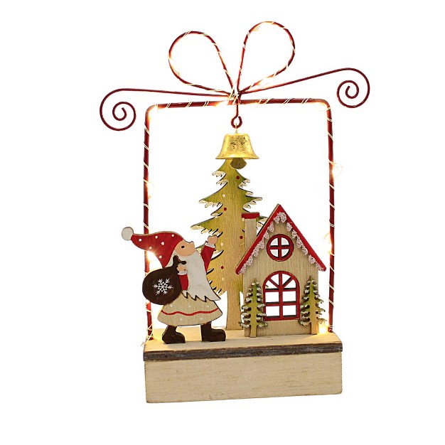 Option 2 Wire Frame Santa Table Scene One Lighted Scene 7 0 Inches House Tree Led Lighted Wire A35620 Wood Multicolored