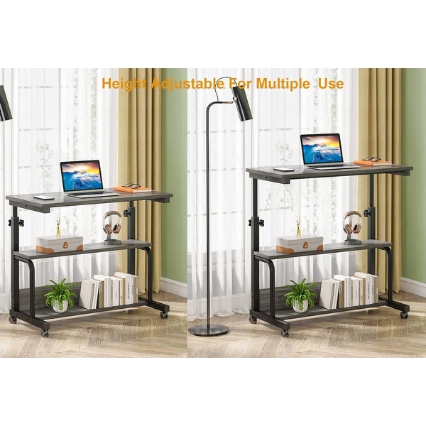 Portable Desk with Wheels， Height Adjustable Rolling Side Table for Bedside Sofa Couch