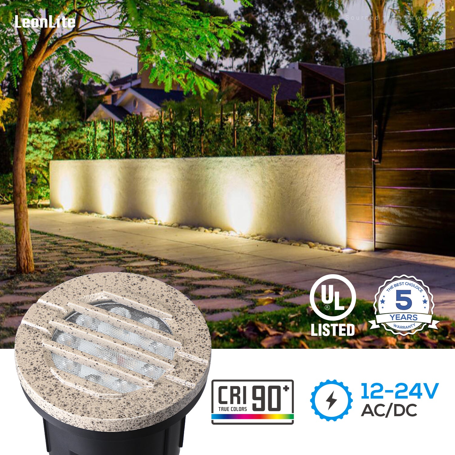 LEONLITE 6W Well Lights LED Low Voltage 12-24V， In-Ground Lighting， 3000K Warm White UL Listed Cable， IP67 Waterproof， 50000hrs Lifespan， Aluminum Housing with Marbling Pattern Color， Pack of 6