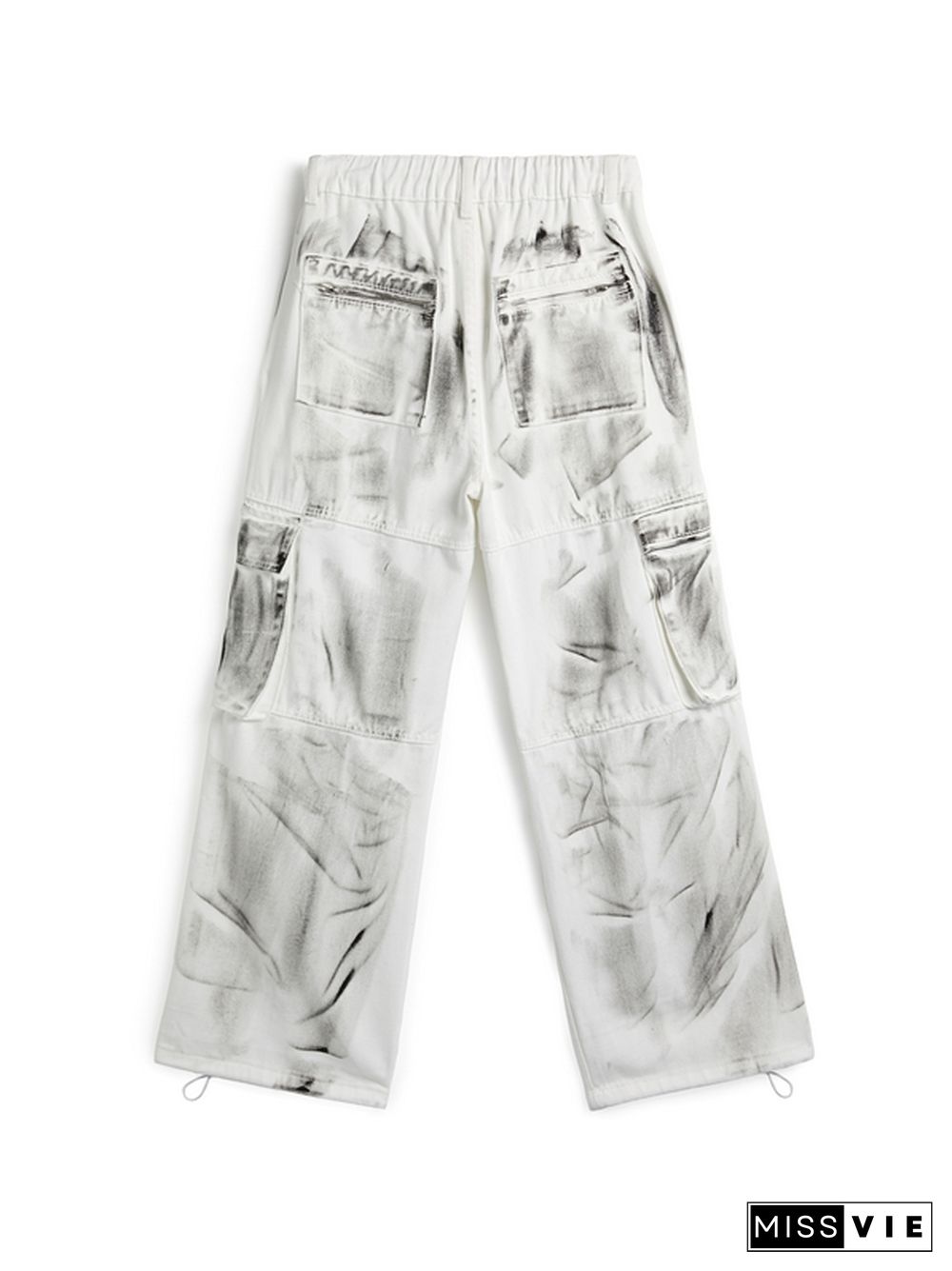 Washed Tie Dye Multi Pocket Lace Up Cargo Jeans