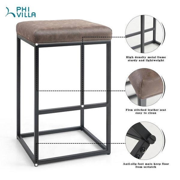 PHI VILLA Steel/ PU Leather 30-inch Bar Stool (Set of 2)