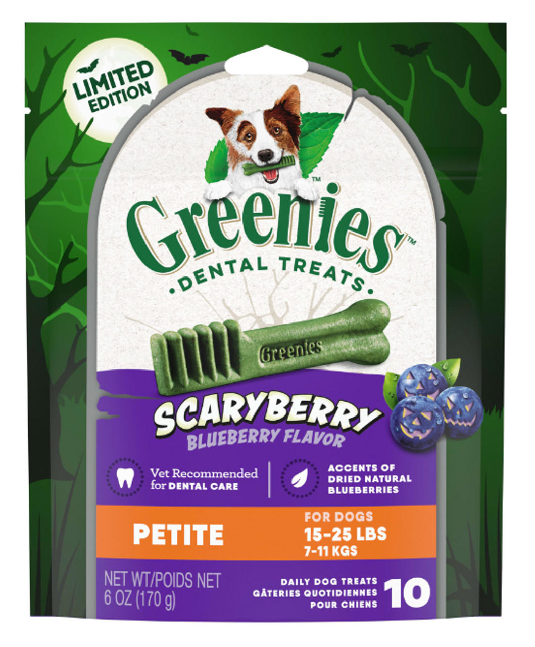 Greenies Scary Berry Blueberry Flavor Dental Chew Dog Treats， 6 oz Petite Size