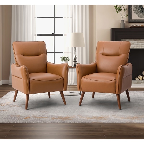 Marcos Modern Vegan Leather Accent Armchair with Solid Wood Legs Set of 2 by HULALA HOME