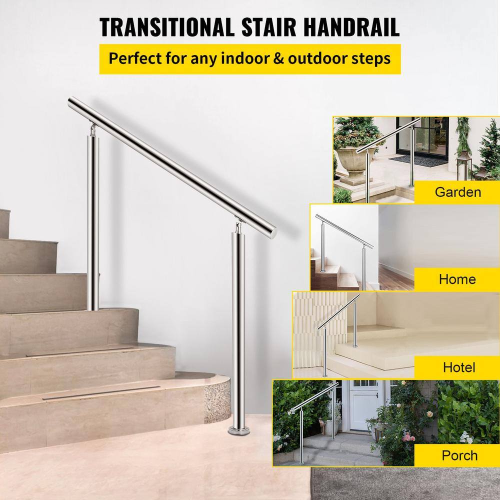 VEVOR Stainless Steel Handrail 220 lbs. Load Handrail for Outdoor Steps Fits 2 to 3 Steps with Screw Kit BXGTFSLZ100CM5VIHV0