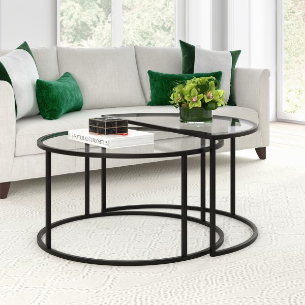 Luna Round and Demilune Nested Coffee Table in Blackened Bronze