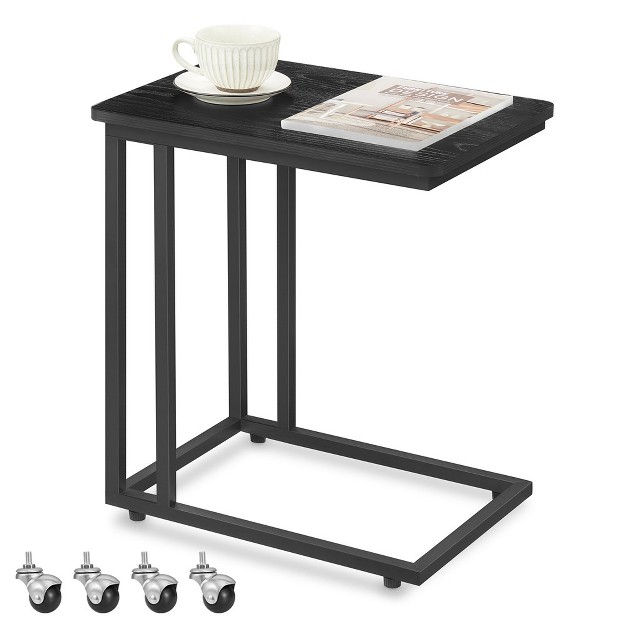 Vasagle End Table C Shaped Tv Tray With Metal Frame Rolling Casters For Coffee Laptop Mobile Tablet Industrial Side Table