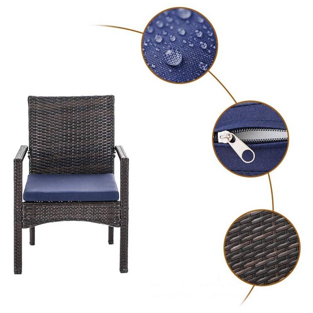 7pc Patio Dining Set With Rectangular Steel Table amp Rattan Chairs Blue brown Captiva Designs