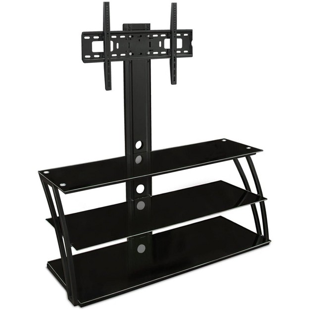 Mount it Tv Stand With Mount And Storage Shelves Entertainment Center Fits 32 To 60 Inch Screens Vesa 100x100 To 600x400 Glass Shelving