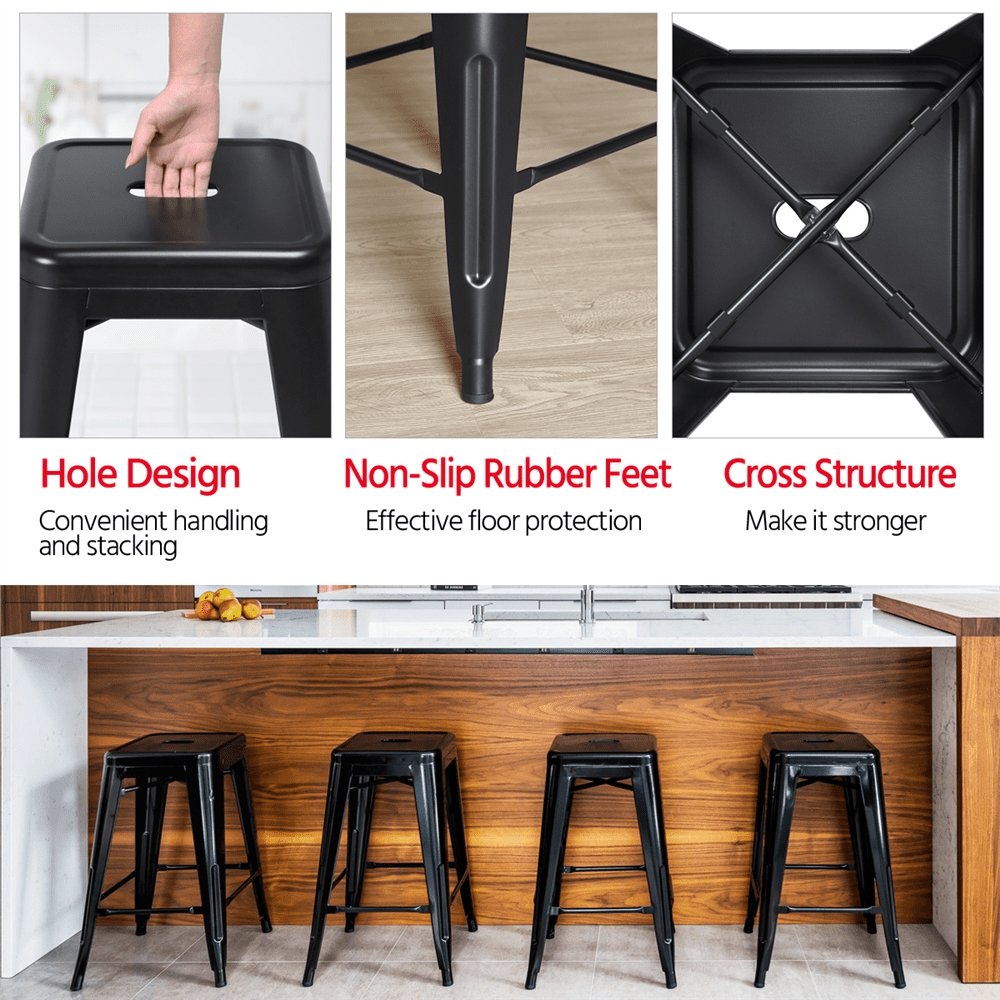 Alden Design Metal 24 Stackable Backless Counter Height Stools， Set of 4， Black