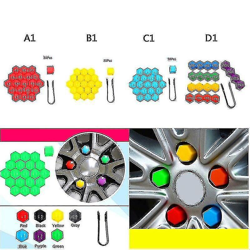 20pcs 17mm/19/21mm Car Wheel Nut Caps Abs Auto Trim Tyre Wheel Nut Cover Screw Bolt Protection Covers Screw Protector