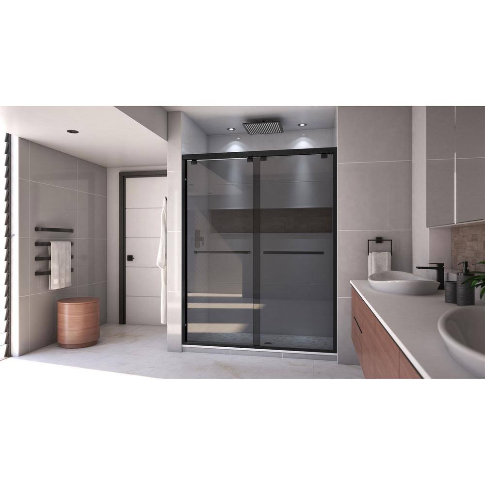 DreamLine Encore 60 in. W x 76 in. H Sliding Semi Frameless Shower Door in Satin Black with Gray Glass SHDR-166076G-09