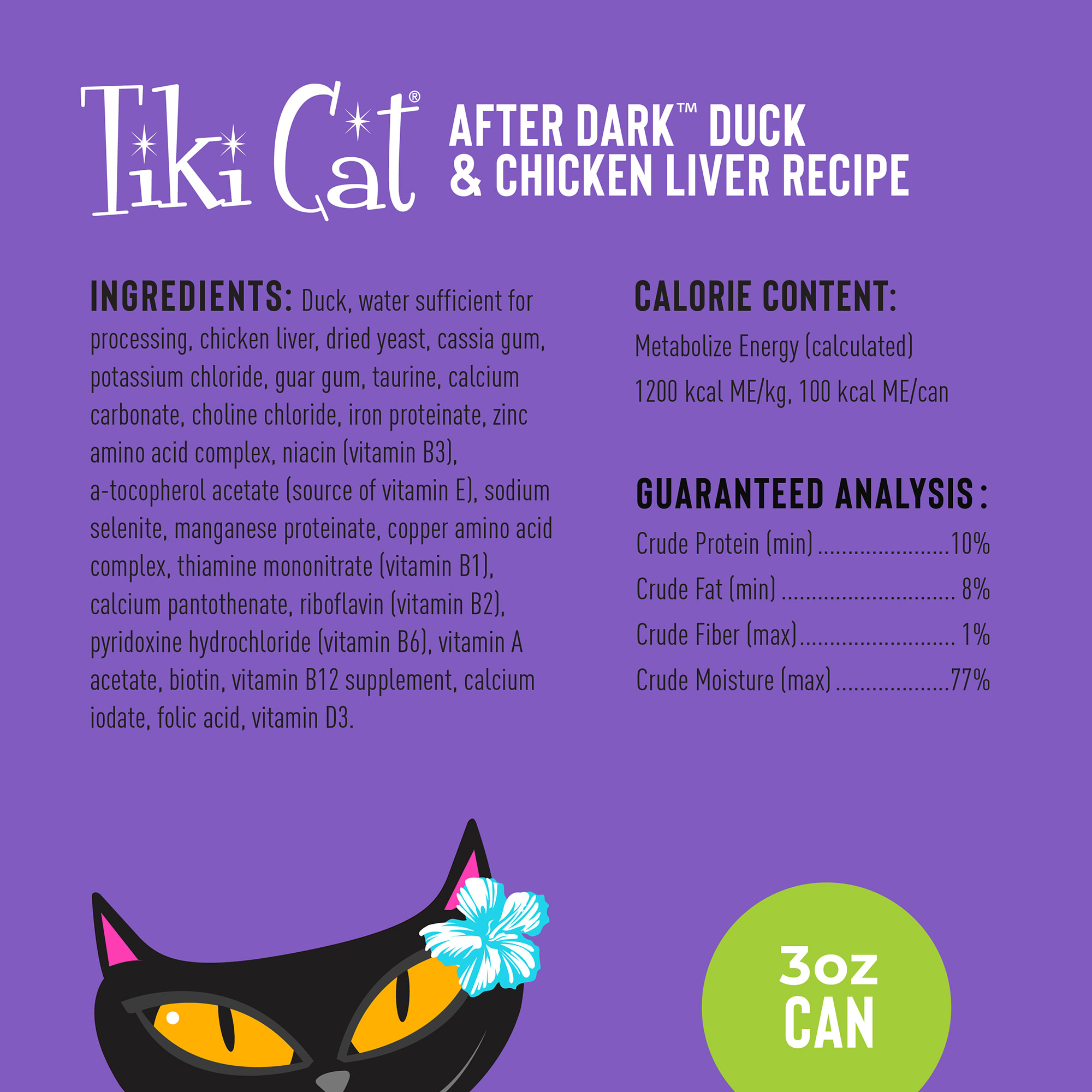 Tiki Cat After Dark Duck Pate Wet Food， 3 oz.